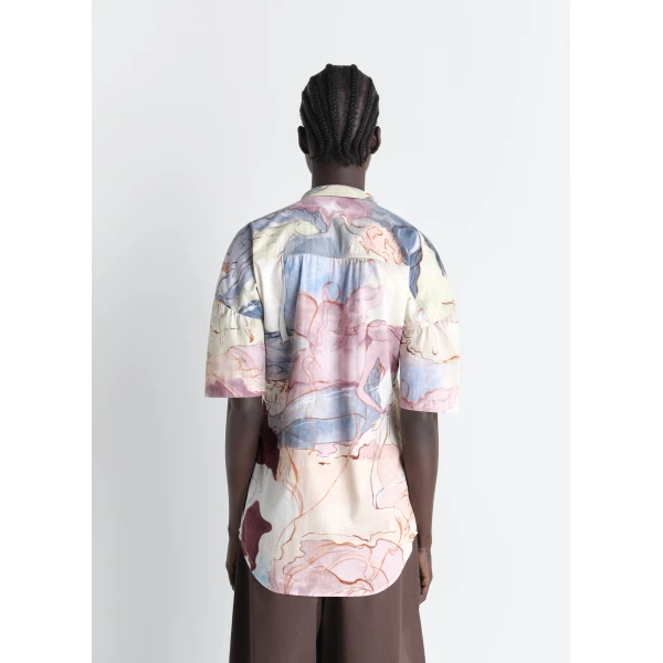 Lemaire Short Sleeve Shirt with Foulard in Aquarel Printed Cotton - Tops - Parisian Minimalist Luxury at Luxury Shoes 