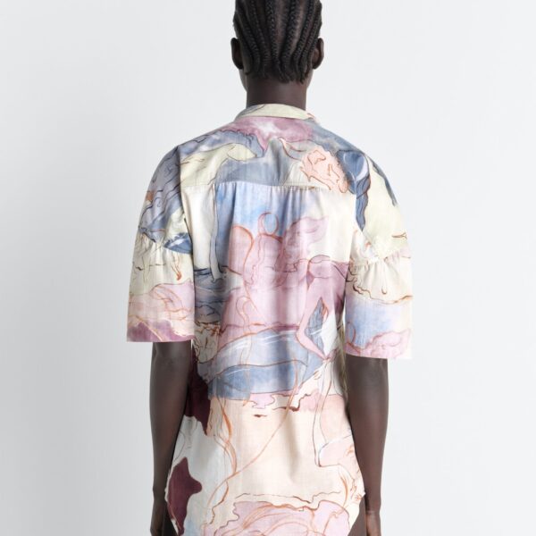 Lemaire Short Sleeve Shirt with Foulard in Aquarel Printed Cotton, view 2
