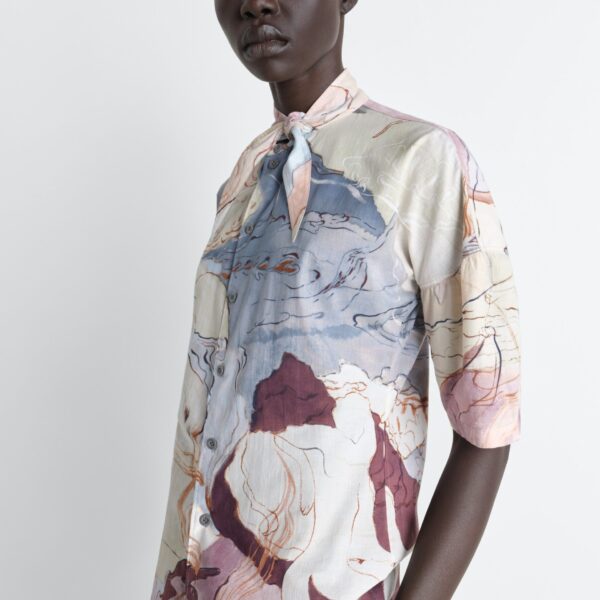 Lemaire Short Sleeve Shirt with Foulard in Aquarel Printed Cotton, view 3
