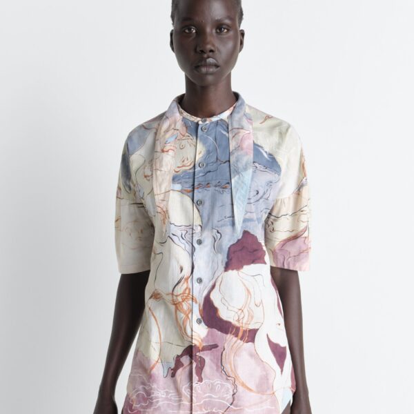 Lemaire Short Sleeve Shirt with Foulard in Aquarel Printed Cotton, view 5