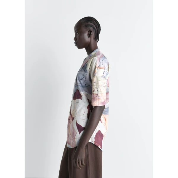 Lemaire Short Sleeve Shirt with Foulard in Aquarel Printed Cotton - Tops - Parisian Minimalist Luxury at Luxury Shoes 