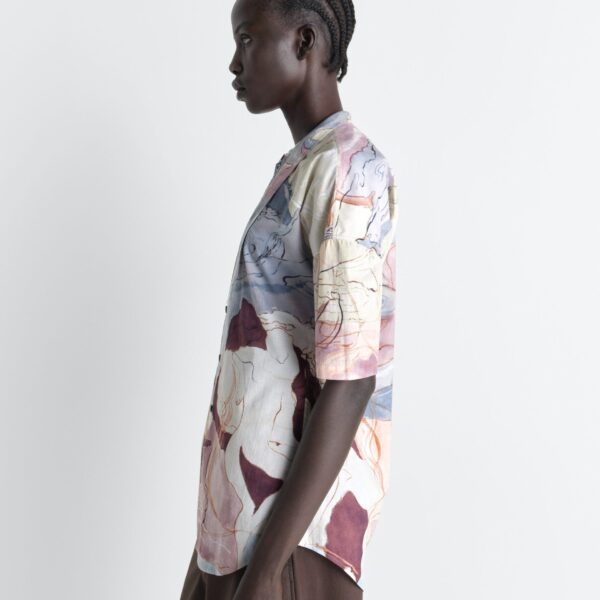 Lemaire Short Sleeve Shirt with Foulard in Aquarel Printed Cotton, view 6
