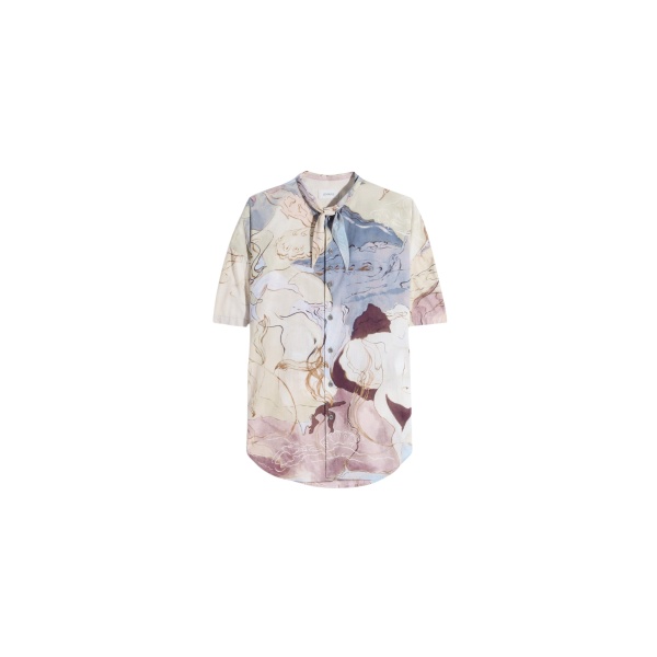 Lemaire Short Sleeve Shirt with Foulard in Aquarel Printed Cotton - Tops - Parisian Minimalist Luxury at Luxury Shoes 