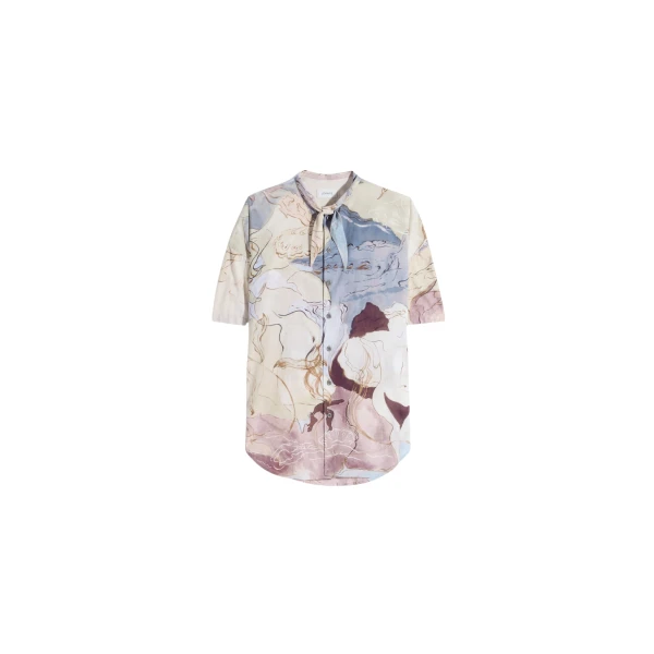 Lemaire Short Sleeve Shirt with Foulard in Aquarel Printed Cotton - Tops - Parisian Minimalist Luxury at Luxury Shoes 