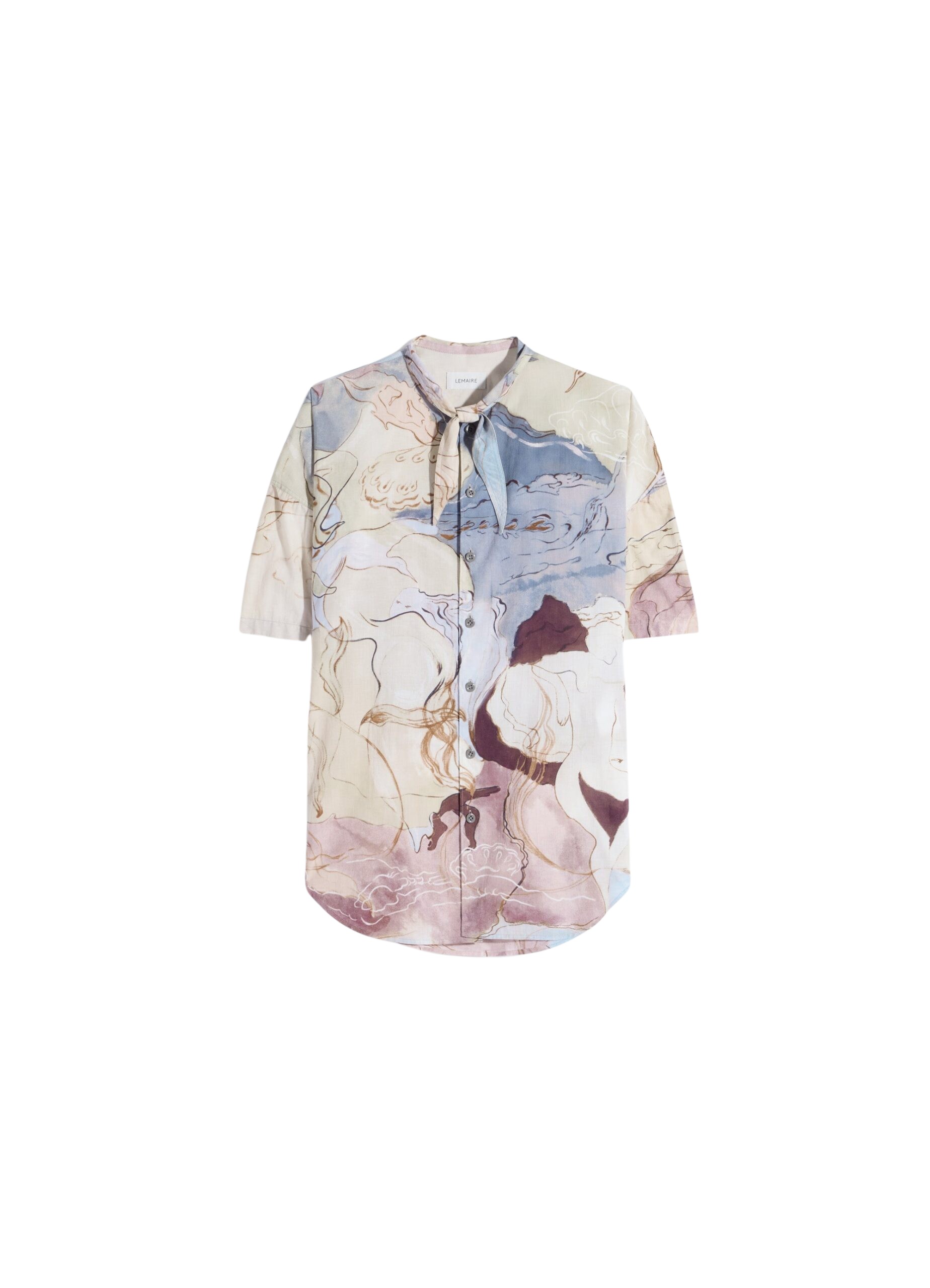 Lemaire Short Sleeve Shirt with Foulard in Aquarel Printed Cotton - Tops - Parisian Minimalist Luxury at Luxury Shoes 