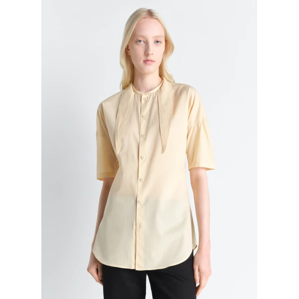 Lemaire Short Sleeve Shirt with Foulard in Washed Cotton Muslin - Tops - Parisian Minimalist Luxury at Luxury Shoes 