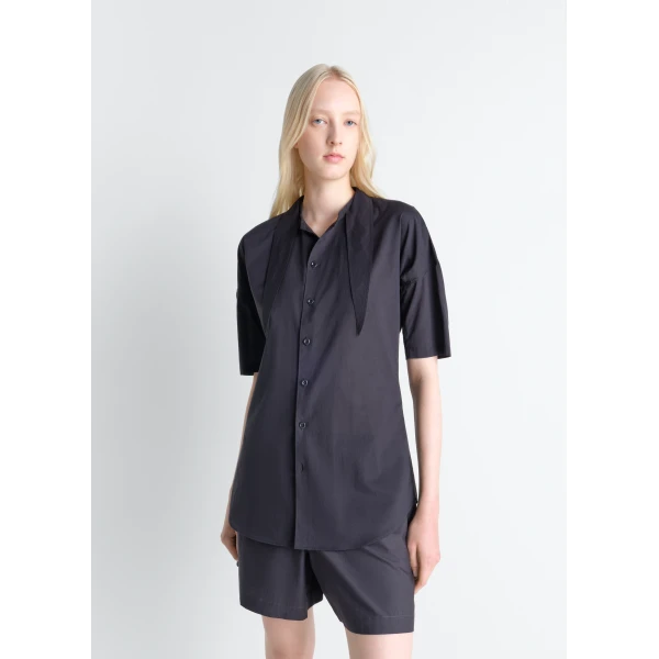 Lemaire Short Sleeve Shirt with Foulard in Washed Cotton Muslin - Tops - Parisian Minimalist Luxury at Luxury Shoes 