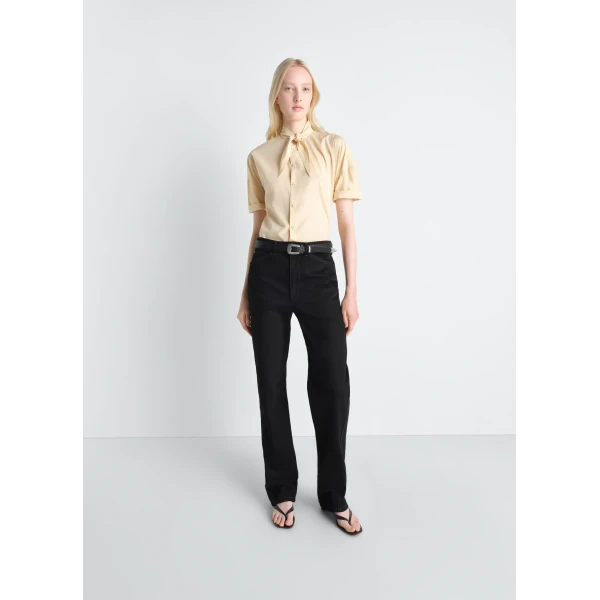 Lemaire Short Sleeve Shirt with Foulard in Washed Cotton Muslin - Tops - Parisian Minimalist Luxury at Luxury Shoes 