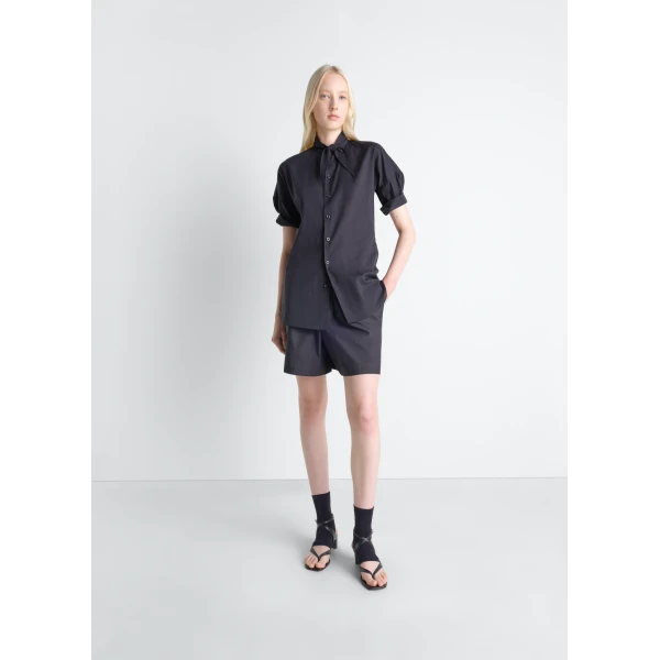 Lemaire Short Sleeve Shirt with Foulard in Washed Cotton Muslin - Tops - Parisian Minimalist Luxury at Luxury Shoes 