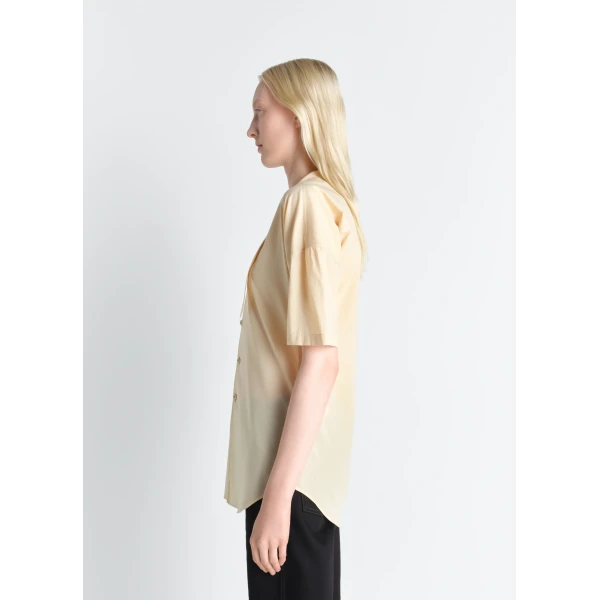 Lemaire Short Sleeve Shirt with Foulard in Washed Cotton Muslin - Tops - Parisian Minimalist Luxury at Luxury Shoes 