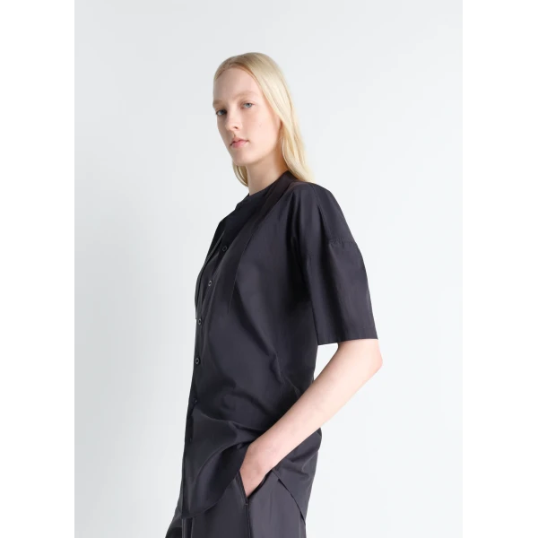 Lemaire Short Sleeve Shirt with Foulard in Washed Cotton Muslin - Tops - Parisian Minimalist Luxury at Luxury Shoes 