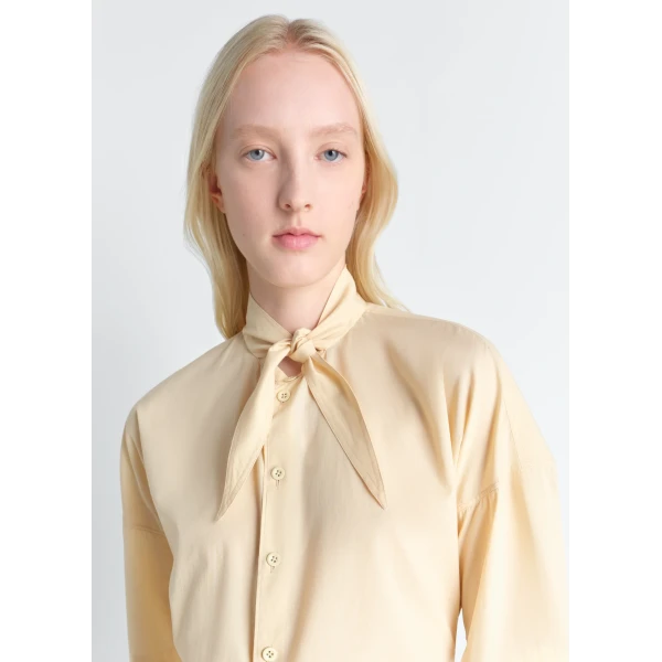 Lemaire Short Sleeve Shirt with Foulard in Washed Cotton Muslin - Tops - Parisian Minimalist Luxury at Luxury Shoes 