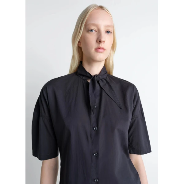 Lemaire Short Sleeve Shirt with Foulard in Washed Cotton Muslin - Tops - Parisian Minimalist Luxury at Luxury Shoes 