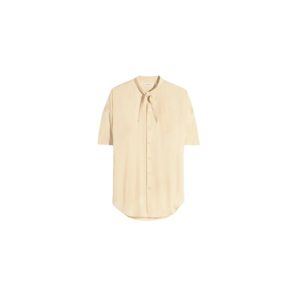 Lemaire Short Sleeve Shirt with Foulard in Washed Cotton Muslin - Tops - Parisian Minimalist Luxury at Luxury Shoes 
