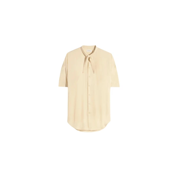 Lemaire Short Sleeve Shirt with Foulard in Washed Cotton Muslin - Tops - Parisian Minimalist Luxury at Luxury Shoes 