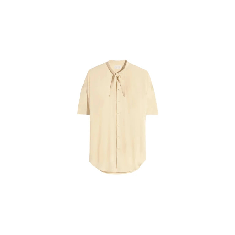 Lemaire Short Sleeve Shirt with Foulard in Washed Cotton Muslin - Tops - Parisian Minimalist Luxury at Luxury Shoes 