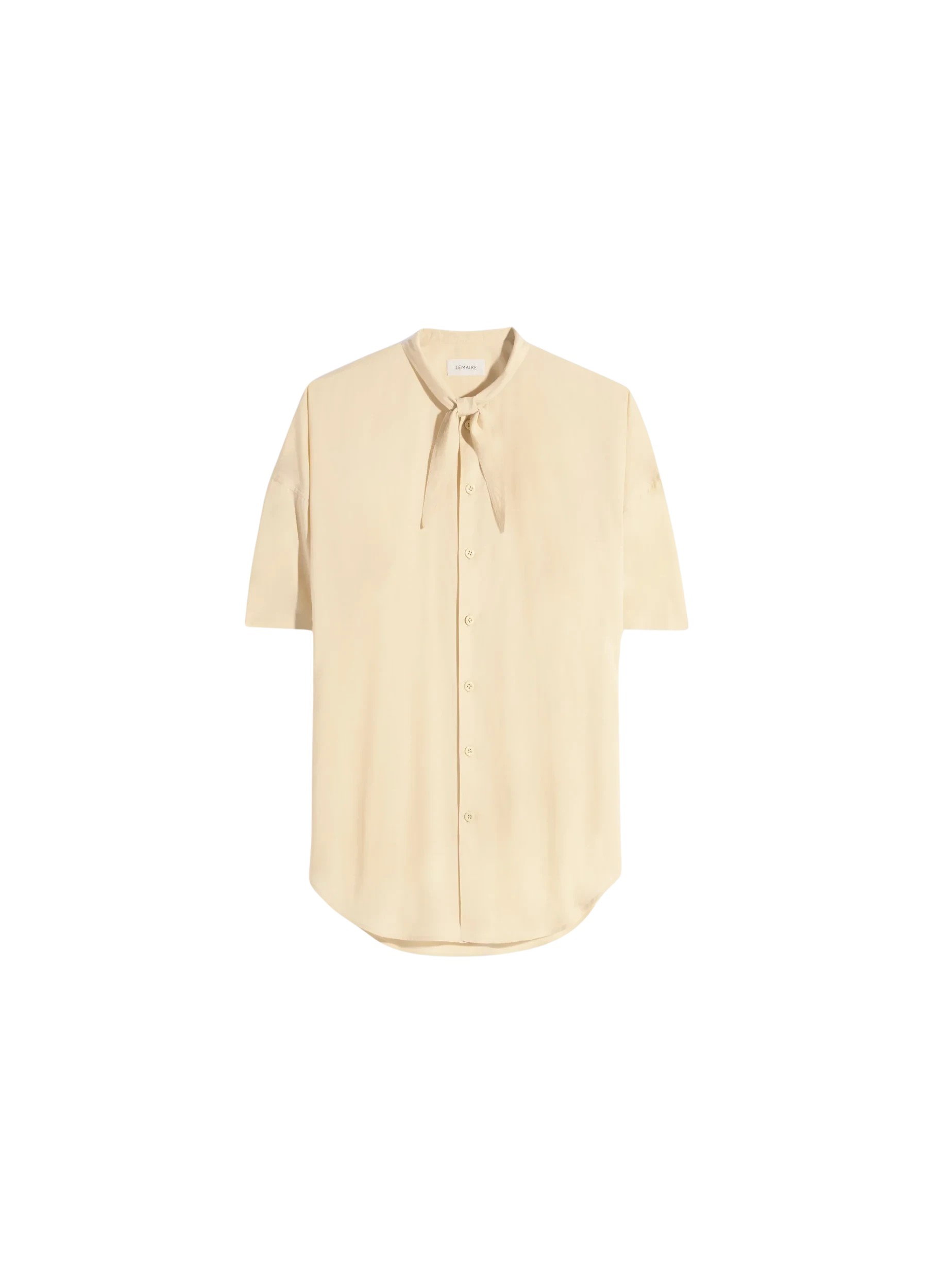 Lemaire Short Sleeve Shirt with Foulard in Washed Cotton Muslin - Tops - Parisian Minimalist Luxury at Luxury Shoes 