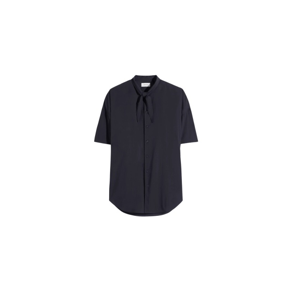 Lemaire Short Sleeve Shirt with Foulard in Washed Cotton Muslin - Tops - Parisian Minimalist Luxury at Luxury Shoes 