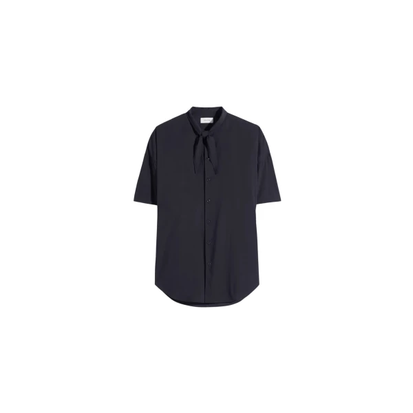 Lemaire Short Sleeve Shirt with Foulard in Washed Cotton Muslin - Tops - Parisian Minimalist Luxury at Luxury Shoes 