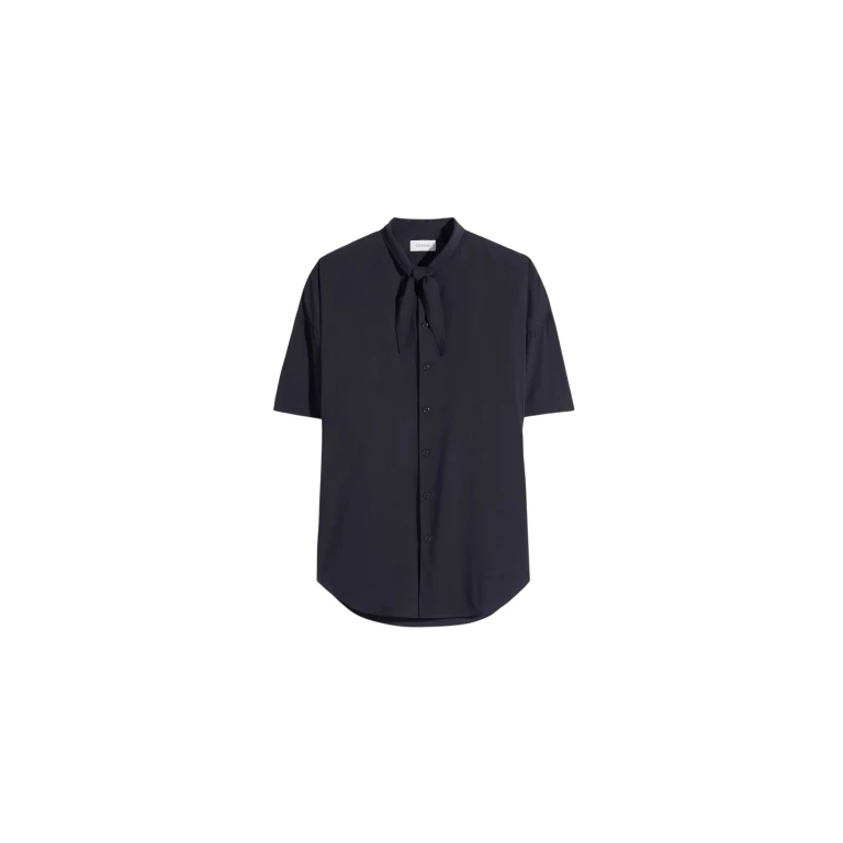 Lemaire Short Sleeve Shirt with Foulard in Washed Cotton Muslin - Tops - Parisian Minimalist Luxury at Luxury Shoes 