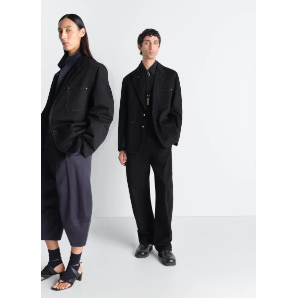 Lemaire Single Breasted Tailored Jacket in Denim - Jackets - Parisian Minimalist Luxury at Luxury Shoes 