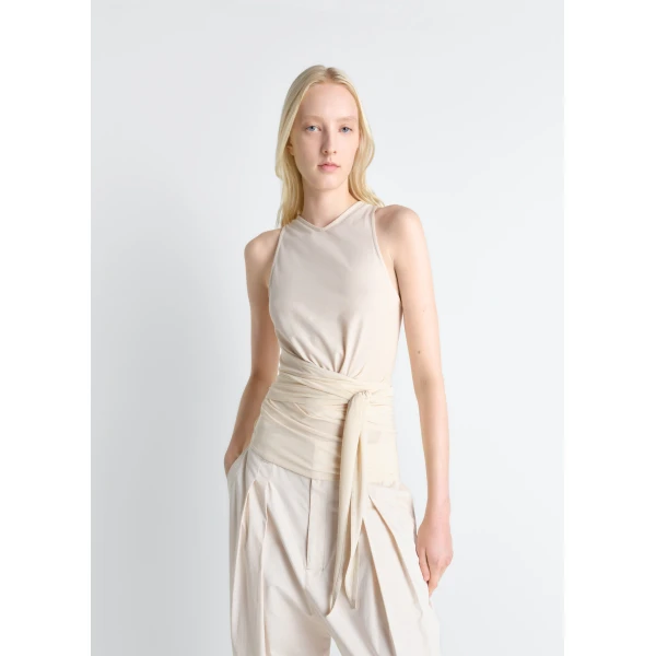 Lemaire Sleeveless Wrap Top in Viscose Crepe Jersey - Tops - Parisian Minimalist Luxury at Luxury Shoes 