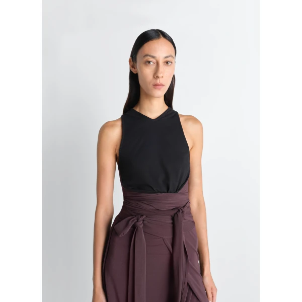 Lemaire Sleeveless Wrap Top in Viscose Crepe Jersey - Tops - Parisian Minimalist Luxury at Luxury Shoes 