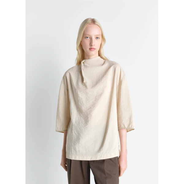 Lemaire Soft Collar Top in Dry Silk - Tops - Parisian Minimalist Luxury at Luxury Shoes 