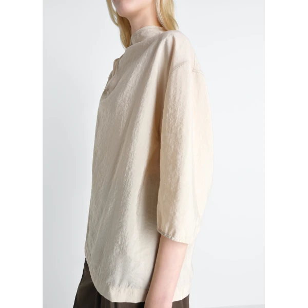 Lemaire Soft Collar Top in Dry Silk - Tops - Parisian Minimalist Luxury at Luxury Shoes 