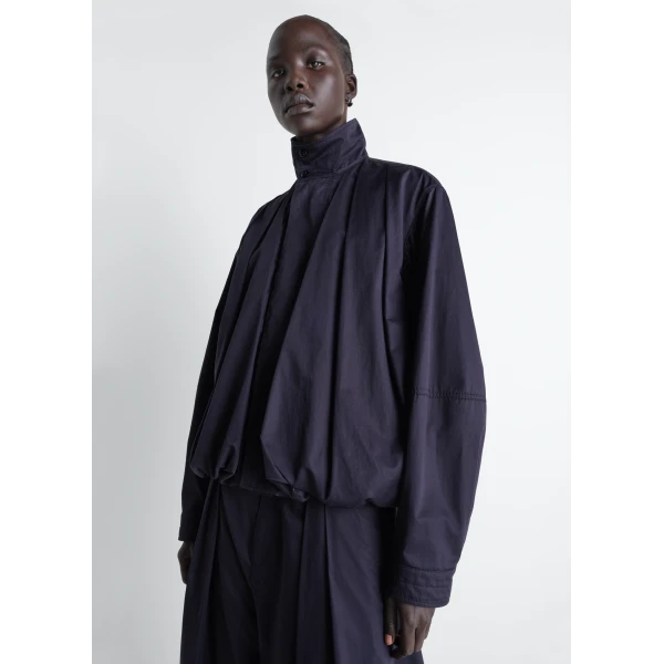 Lemaire Soft Pleated Blouson in Cotton Satin - Jackets - Parisian Minimalist Luxury at Luxury Shoes 