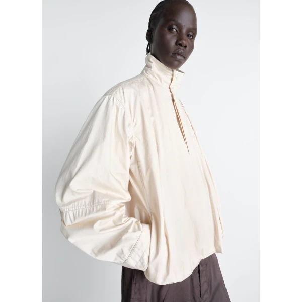 Lemaire Soft Pleated Blouson in Cotton Satin - Jackets - Parisian Minimalist Luxury at Luxury Shoes 