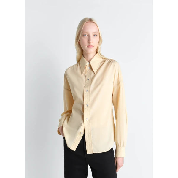 Lemaire Soft Pointed Collar Shirt in Washed Cotton Muslin - Tops - Parisian Minimalist Luxury at Luxury Shoes 