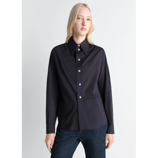 Lemaire Soft Pointed Collar Shirt in Washed Cotton Muslin - Tops - Parisian Minimalist Luxury at Luxury Shoes 
