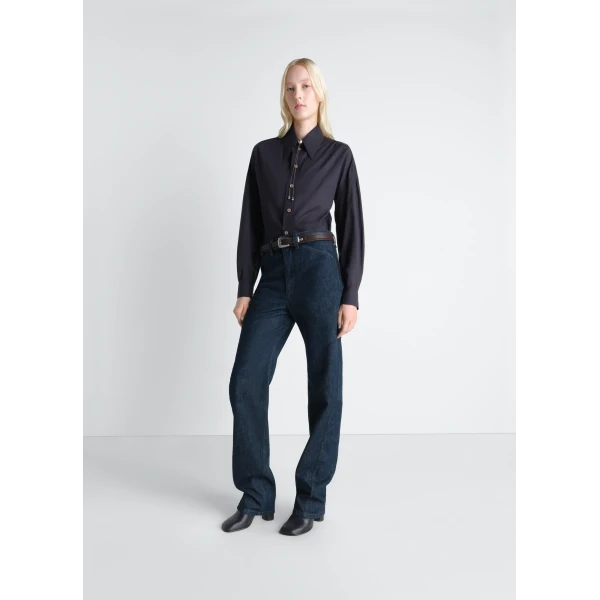 Lemaire Soft Pointed Collar Shirt in Washed Cotton Muslin - Tops - Parisian Minimalist Luxury at Luxury Shoes 