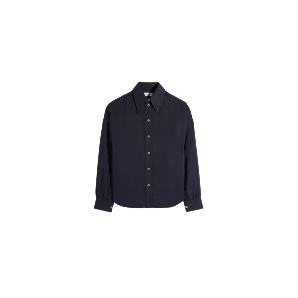 Lemaire Soft Pointed Collar Shirt in Washed Cotton Muslin - Tops - Parisian Minimalist Luxury at Luxury Shoes 