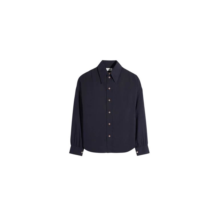 Lemaire Soft Pointed Collar Shirt in Washed Cotton Muslin - Tops - Parisian Minimalist Luxury at Luxury Shoes 