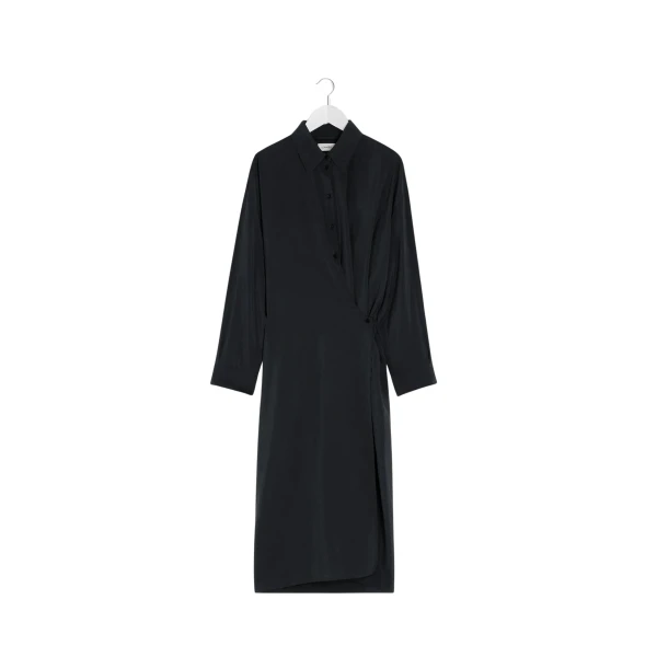 Lemaire Straight Collar Twisted Dress in Dry Silk - Dresses - Parisian Minimalist Luxury at Luxury Shoes 