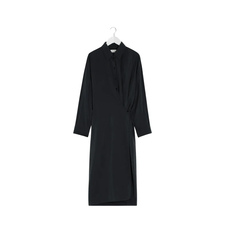 Lemaire Straight Collar Twisted Dress in Dry Silk - Dresses - Parisian Minimalist Luxury at Luxury Shoes 