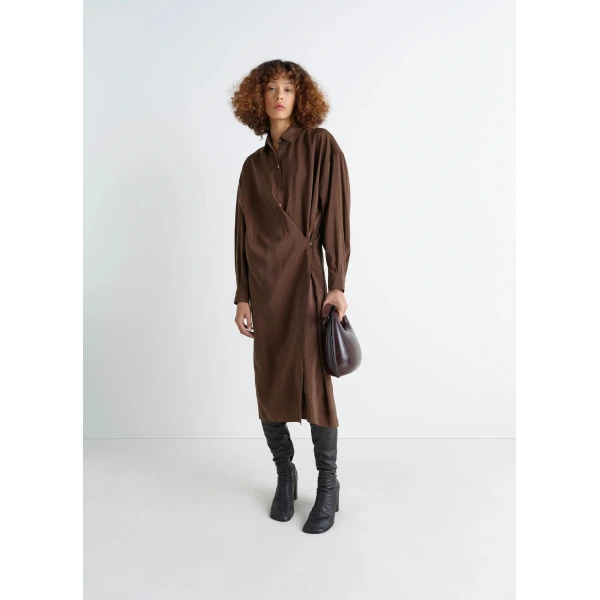 Lemaire Straight Collar Twisted Dress in Dry Silk, view 2