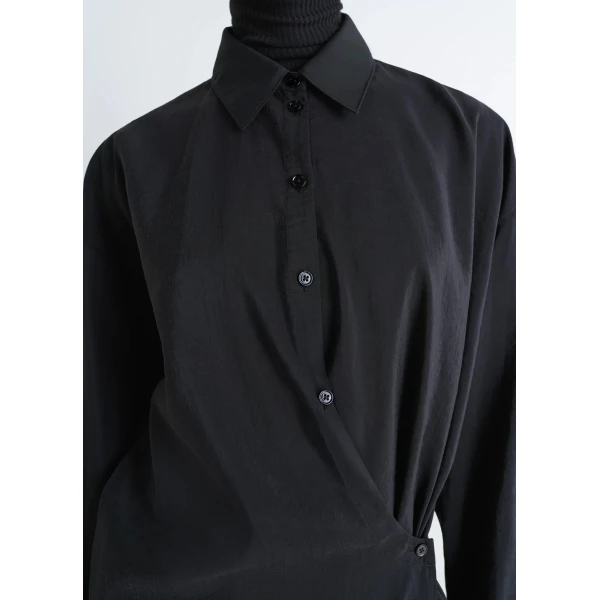 Lemaire Straight Collar Twisted Dress in Dry Silk - Dresses - Parisian Minimalist Luxury at Luxury Shoes 