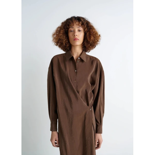 Lemaire Straight Collar Twisted Dress in Dry Silk, view 3