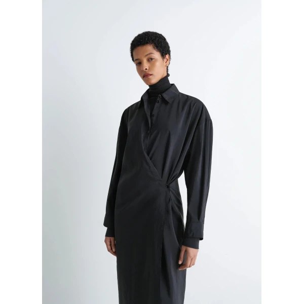 Lemaire Straight Collar Twisted Dress in Dry Silk - Dresses - Parisian Minimalist Luxury at Luxury Shoes 