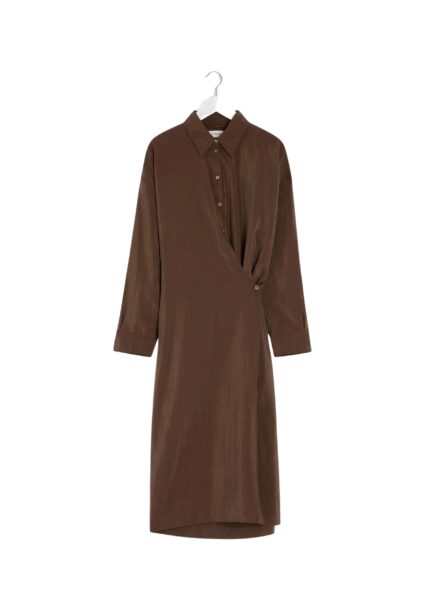 Lemaire Straight Collar Twisted Dress in Dry Silk - Dresses - Parisian Minimalist Luxury at Luxury Shoes 