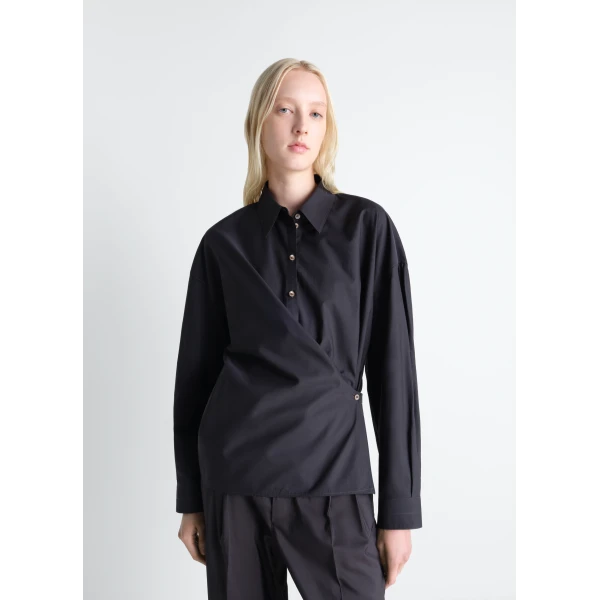 Lemaire Straight Collar Twisted Shirt in Cotton Silk - Tops - Parisian Minimalist Luxury at Luxury Shoes 