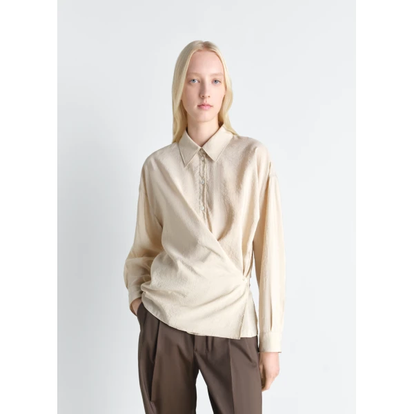 Lemaire Straight Collar Twisted Shirt in Dry Silk - Tops - Parisian Minimalist Luxury at Luxury Shoes 