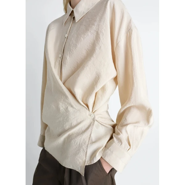 Lemaire Straight Collar Twisted Shirt in Dry Silk - Tops - Parisian Minimalist Luxury at Luxury Shoes 