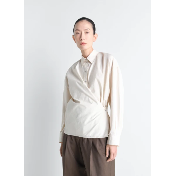 Lemaire Straight Collar Twisted Shirt in Washed Cotton Silk - Tops - Parisian Minimalist Luxury at Luxury Shoes 