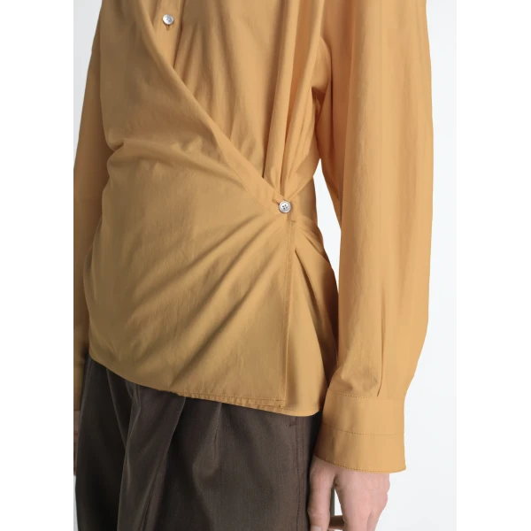 Lemaire Straight Collar Twisted Shirt in Washed Cotton Silk - Tops - Parisian Minimalist Luxury at Luxury Shoes 