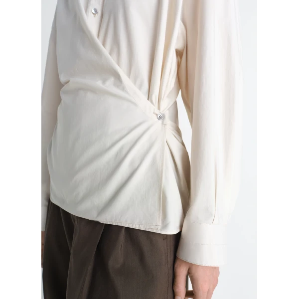 Lemaire Straight Collar Twisted Shirt in Washed Cotton Silk - Tops - Parisian Minimalist Luxury at Luxury Shoes 