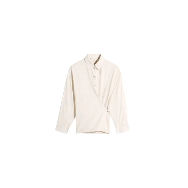 Lemaire Straight Collar Twisted Shirt in Washed Cotton Silk - Tops - Parisian Minimalist Luxury at Luxury Shoes 